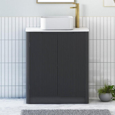 Royal Bathrooms Avenza 700mm Matt Obsidian Black Floor Standing Bathroom Vanity Unit 2 Door With Elena Basin - image 1