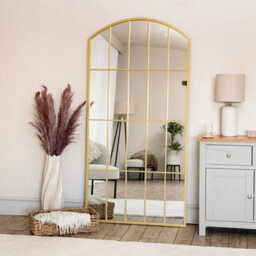 Jōbū Jobu Home - Tomi - Full Length Gold Metal Arched Lattice Window Mirror - 180Cm X 105Cm