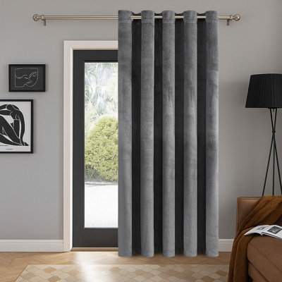Aspire Homeware Grey Blackout Velvet Curtain Thermal Insulated Eyelet Door Curtain Single Panel (W)168Cmx(D)213Cm - image 1