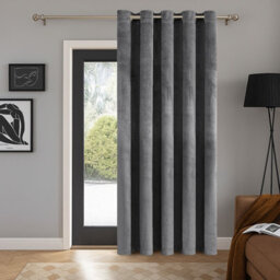 Aspire Homeware Grey Blackout Velvet Curtain Thermal Insulated Eyelet Door Curtain Single Panel (W)168Cmx(D)213Cm - thumbnail 1