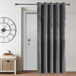 Aspire Homeware Grey Blackout Velvet Curtain Thermal Insulated Eyelet Door Curtain Single Panel (W)168Cmx(D)213Cm - thumbnail 2