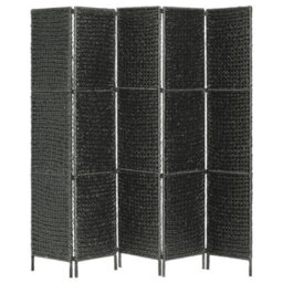 Berkfield Durable 5-Panel Room Divider Black 193X160 Cm Water Hyacinth - thumbnail 3