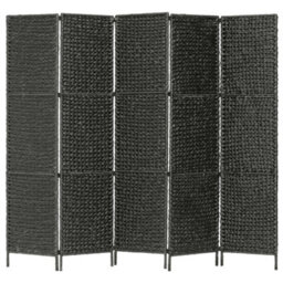 Berkfield Durable 5-Panel Room Divider Black 193X160 Cm Water Hyacinth - thumbnail 2