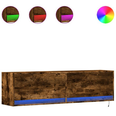 Berkfield Durable Tv Wall Cabinet With Led Lights Smoked Oak 140X31X38 Cm - image 1