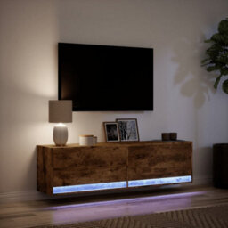 Berkfield Durable Tv Wall Cabinet With Led Lights Smoked Oak 140X31X38 Cm - thumbnail 5