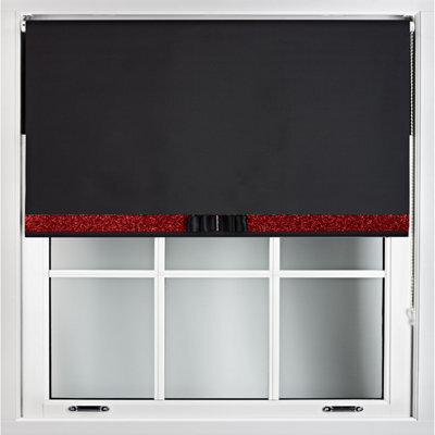 Furnished Black Fabric Blue Blackout Roller Blind With Decorative Red Glitter & Black Bow - Trimmable (W)200Cm X (L)165Cm - image 1