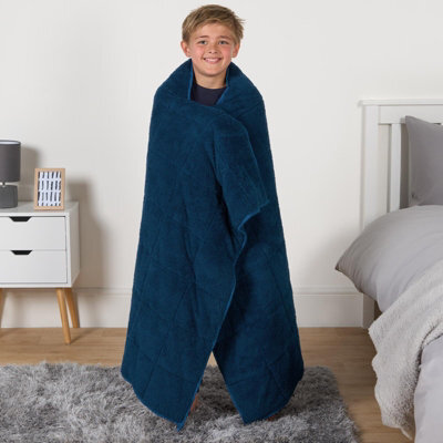 OHS Teddy Fleece Weighted Blanket Kids Bed Soft Throw, Blue - 3Kg 100 X 150Cm - image 1