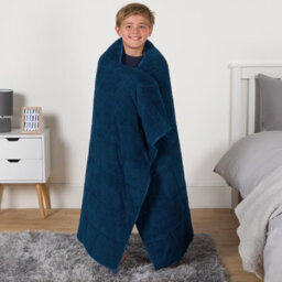 OHS Teddy Fleece Weighted Blanket Kids Bed Soft Throw, Blue - 3Kg 100 X 150Cm - thumbnail 1