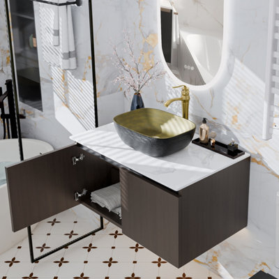 Luvodi 80Cm Bathroom Vanity Unit With Ceramic Sink Bathroom Vanity Unit, Waterproof Pvc Countertop, Copper Faucet And Hoses - image 1