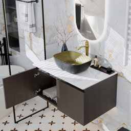 Luvodi 80Cm Bathroom Vanity Unit With Ceramic Sink Bathroom Vanity Unit, Waterproof Pvc Countertop, Copper Faucet And Hoses - thumbnail 1