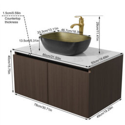 Luvodi 80Cm Bathroom Vanity Unit With Ceramic Sink Bathroom Vanity Unit, Waterproof Pvc Countertop, Copper Faucet And Hoses - thumbnail 2