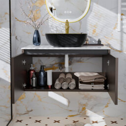 Luvodi 80Cm Bathroom Vanity Unit With Ceramic Sink Bathroom Vanity Unit, Waterproof Pvc Countertop, Copper Faucet And Hoses - thumbnail 5