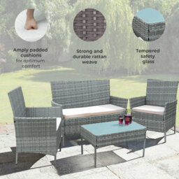 Neo Grey 4 Piece Rattan Outdoor Furniture Garden Sofa Set - thumbnail 4