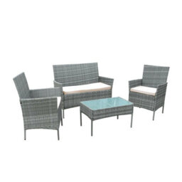 Neo Grey 4 Piece Rattan Outdoor Furniture Garden Sofa Set - thumbnail 2