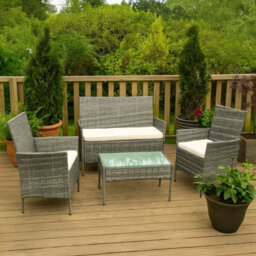 Neo Grey 4 Piece Rattan Outdoor Furniture Garden Sofa Set - thumbnail 8