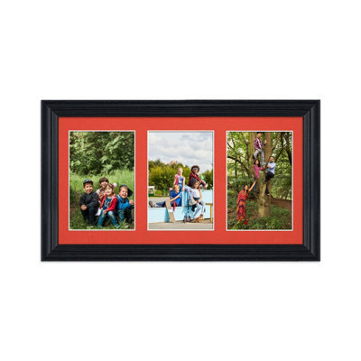 AK Frames 40X20Cm Black Classic Multi Photo Frame With Poppy Red Mount - Holds 3 Apertures (3X) 6X4 Photos - image 1
