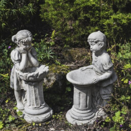 Dreaming Girl And Boy Garden Bird Bath Set - thumbnail 1