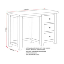 Seconique Windsor 3 Drawer Dressing Table Pebble Grey( Fully  Assembled ) - thumbnail 7