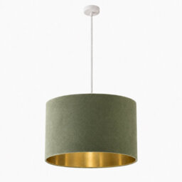CGC Lighting Cgc Nila Luxury Olive Green Velvet & Gold Inner Round Pendant Drum Lamp Shade - thumbnail 2
