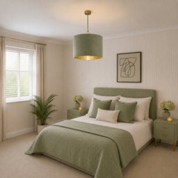 CGC Lighting Cgc Nila Luxury Olive Green Velvet & Gold Inner Round Pendant Drum Lamp Shade - thumbnail 3