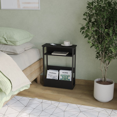Urbn-Living Urbnliving 63Cm Height Black 3 Tier Slim Coffee Side Table Newspaper Magazine Shelf Rack Bedside Sofa End Desk - image 1