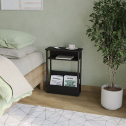 Urbn-Living Urbnliving 63Cm Height Black 3 Tier Slim Coffee Side Table Newspaper Magazine Shelf Rack Bedside Sofa End Desk