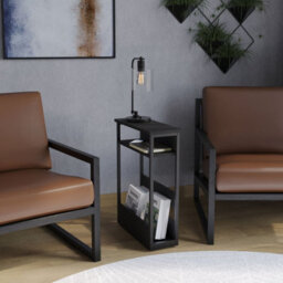 Urbn-Living Urbnliving 63Cm Height Black 3 Tier Slim Coffee Side Table Newspaper Magazine Shelf Rack Bedside Sofa End Desk - thumbnail 2
