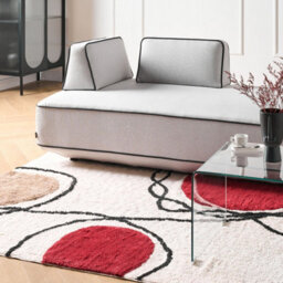 Beliani Ethos Home Hand-Tufted Cotton Rug 140 X 200 Cm Beige And Red Abstract Low Pile - thumbnail 1