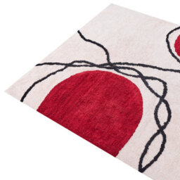 Beliani Ethos Home Hand-Tufted Cotton Rug 140 X 200 Cm Beige And Red Abstract Low Pile - thumbnail 3