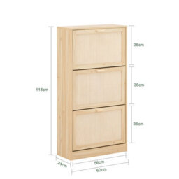 Sobuy Fsr159-N, 3 Flip-Drawers Shoe Cabinet Shoe Rack Shoe Storage Cupboard Organizer, Wood Veneer,w60Xd24Xh118 - thumbnail 3