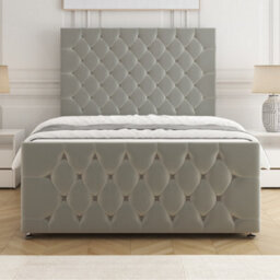 Bsspoke Maya Divan Bed Set Silver Plush Velvet 54Inch Headboard & 20Inch Footboard 2 Drawers Footend & Mattress In All Sizes - thumbnail 2