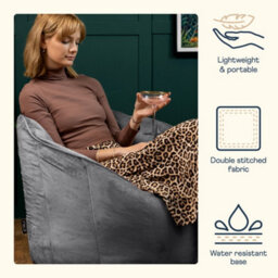 icon Sirena Scallop Chair Bean Bag Charcoal Grey Velvet Bean Bags - thumbnail 4