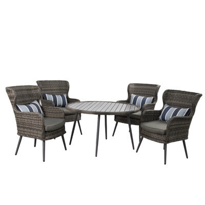 5 Pcs Luxury Rattan Dining Set, Outdoor Patio Dining Set Round Table Chairs Set With Soft Cushion - Gray Table - image 1