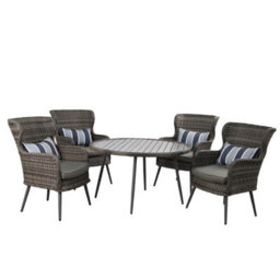 5 Pcs Luxury Rattan Dining Set, Outdoor Patio Dining Set Round Table Chairs Set With Soft Cushion - Gray Table - thumbnail 1