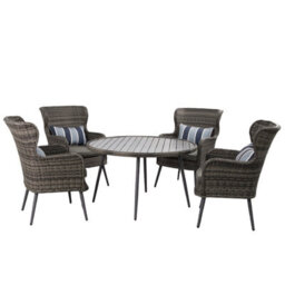 5 Pcs Luxury Rattan Dining Set, Outdoor Patio Dining Set Round Table Chairs Set With Soft Cushion - Gray Table - thumbnail 2