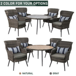 5 Pcs Luxury Rattan Dining Set, Outdoor Patio Dining Set Round Table Chairs Set With Soft Cushion - Gray Table - thumbnail 3
