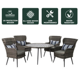 5 Pcs Luxury Rattan Dining Set, Outdoor Patio Dining Set Round Table Chairs Set With Soft Cushion - Gray Table - thumbnail 4