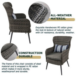 5 Pcs Luxury Rattan Dining Set, Outdoor Patio Dining Set Round Table Chairs Set With Soft Cushion - Gray Table - thumbnail 5