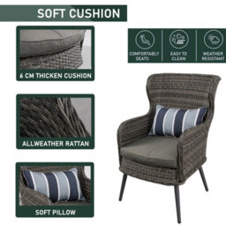 5 Pcs Luxury Rattan Dining Set, Outdoor Patio Dining Set Round Table Chairs Set With Soft Cushion - Gray Table - thumbnail 6