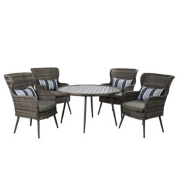 5 Pcs Luxury Rattan Dining Set, Outdoor Patio Dining Set Round Table Chairs Set With Soft Cushion - Gray Table - thumbnail 9