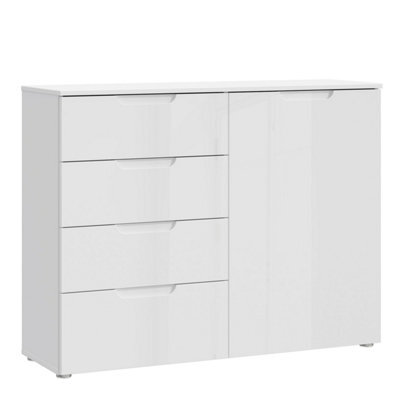 Sienna 4 Chest Of Drawers 1 Door In White/white High Gloss - image 1