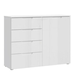 Sienna 4 Chest Of Drawers 1 Door In White/white High Gloss - thumbnail 1
