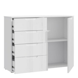 Sienna 4 Chest Of Drawers 1 Door In White/white High Gloss - thumbnail 2
