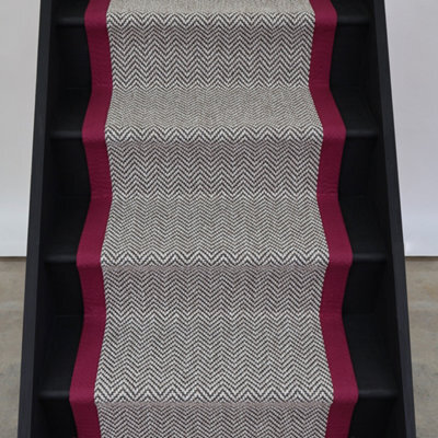 RainbowHome Herringbone Java Stair Runner With 100% Cotton Wine Border 65Cm X 650Cm - image 1