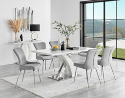 Furniturebox Uk Atlanta 6 White Dining Table And 6 Light Grey Nora Silver Leg Chairs - thumbnail 1