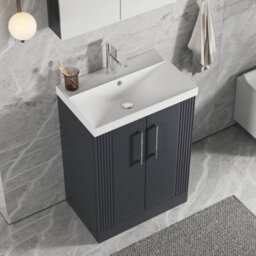 Balterley Belvide Partial Fluted 2 Door Floor Standing Vanity Unit With 1 Tap Hole Thin-Edge Basin- 600mm - Satin Dark Grey - thumbnail 3
