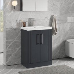 Balterley Belvide Partial Fluted 2 Door Floor Standing Vanity Unit With 1 Tap Hole Thin-Edge Basin- 600mm - Satin Dark Grey - thumbnail 4