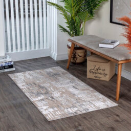 Livabliss Lustro-Abstract Beige Grey Off-White Modern Marble Living Dining Bedroom Rug 80 X 150 Cm Easy Care, Non Shedding - thumbnail 2