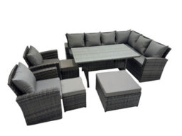 Fimous Rattan Garden Furniture Set Outdoor 11 Seater Patio Dining Corner Sofa Sets With Dining Table Chair Dark Grey Mixed - thumbnail 2