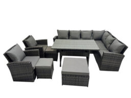 Fimous Rattan Garden Furniture Set Outdoor 11 Seater Patio Dining Corner Sofa Sets With Dining Table Chair Dark Grey Mixed - thumbnail 1